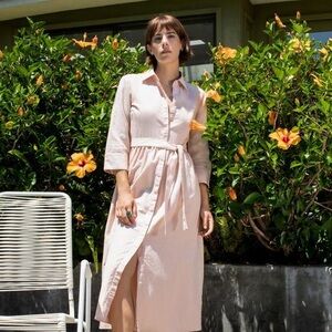 Blush Pink Linen Belted Dress